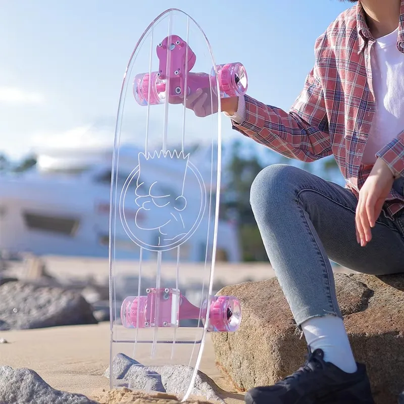 Acrylic Transparent Skateboard, Four-wheel Portable Fish Board, Adult Children's Road Travel Skateboard