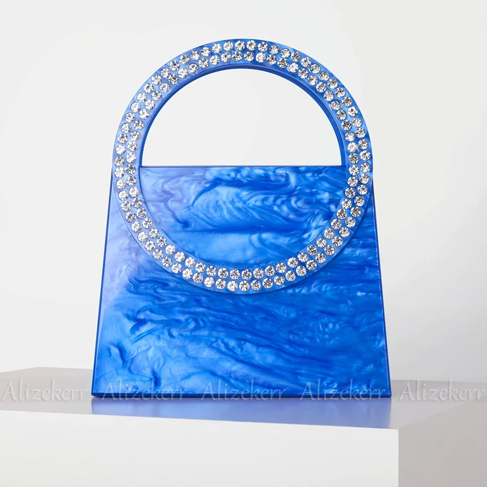 Rhinestone Acrylic Evening Clutch Bags Women Luxury Diamond Round Acrylic Handle Trapezoidal Purses And Handbags Wedding Party