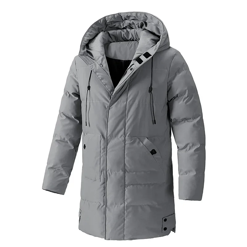 Jaqueta masculina de algodão de comprimento médio com capuz tamanho grande outono inverno fino ajuste estilo coreano casual confortável respirável