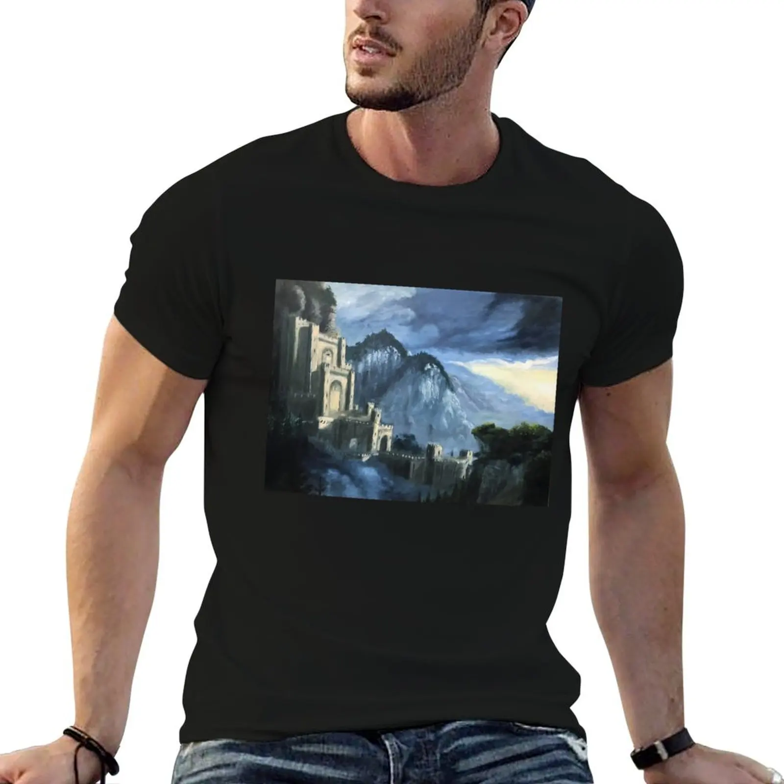 Camiseta com pintura a óleo Kaer Morhen, camisetas engraçadas com estampa de humor negro para homens, camisetas masculinas