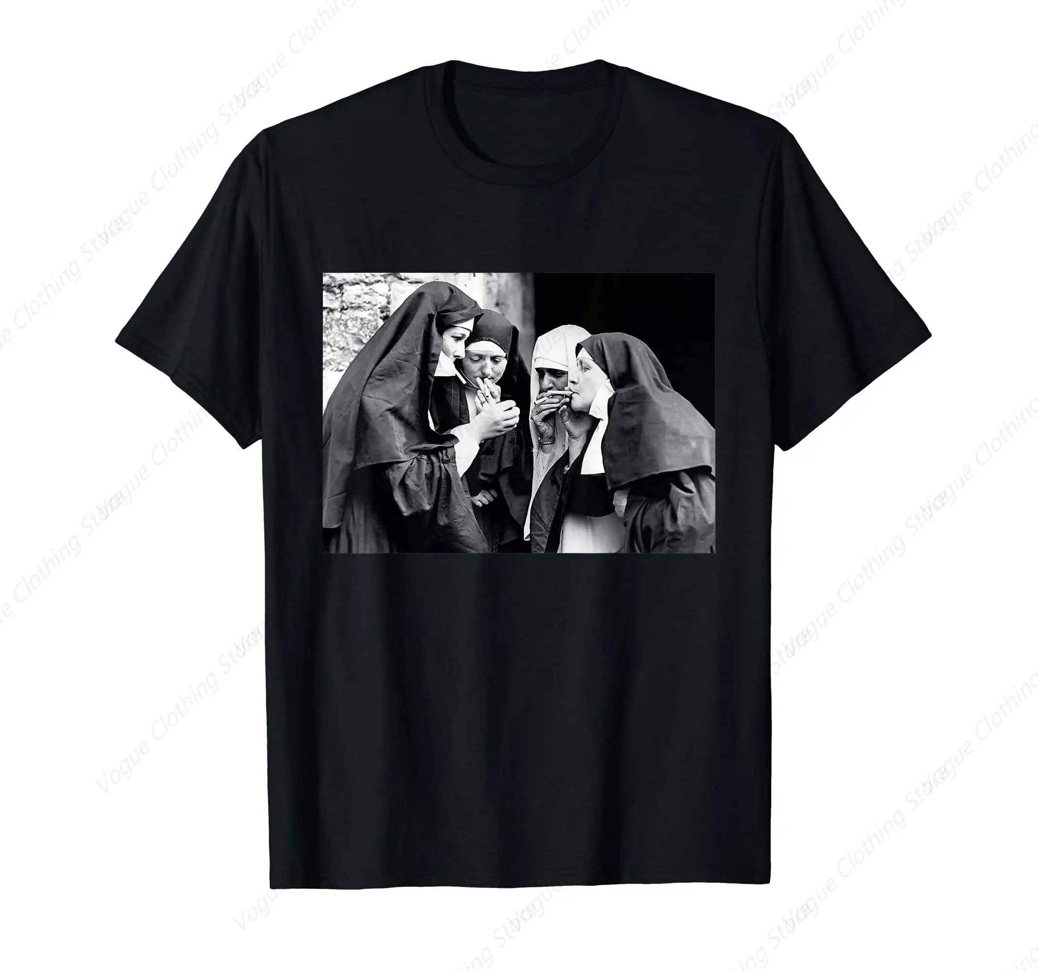 Sexy Nun Smoke Smoking Bong Nuns Smoking T-Shirt Funny Prevailing Tops Cotton Short Sleeves Daily Leisure Soft Tee