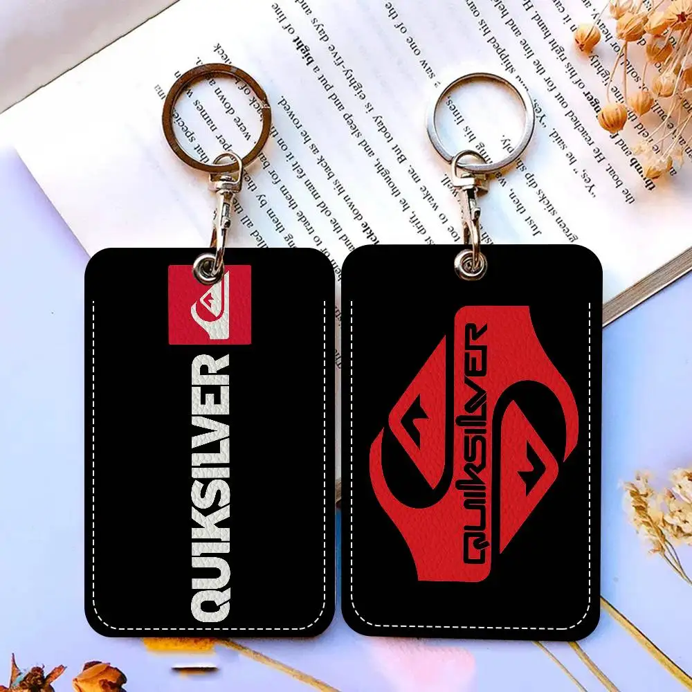 Tarjetero de acceso de PU estilo Q-Quiksilver con logotipo clásico con llavero, protección ejecutiva para tarjeta bancaria, subterránea, estuche para tarjetas de autobús