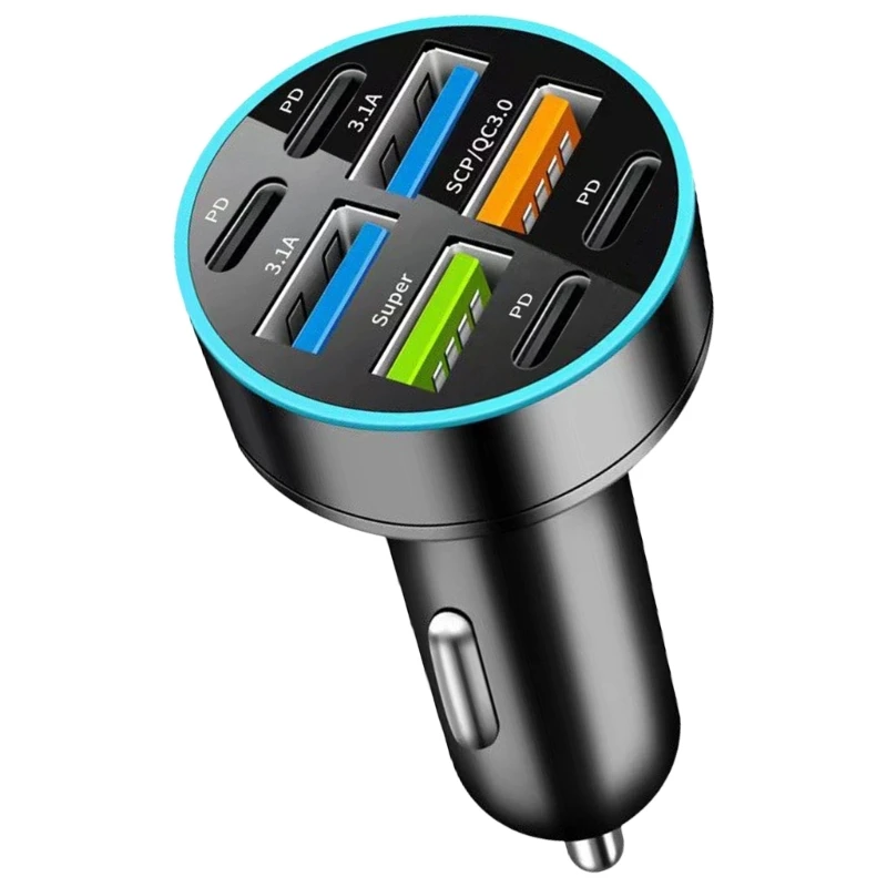 Total 66W QC3.0 Intelligent Car Multi Port Rapid Car Charging Solution Car Fast Charging Adapter with LED Light