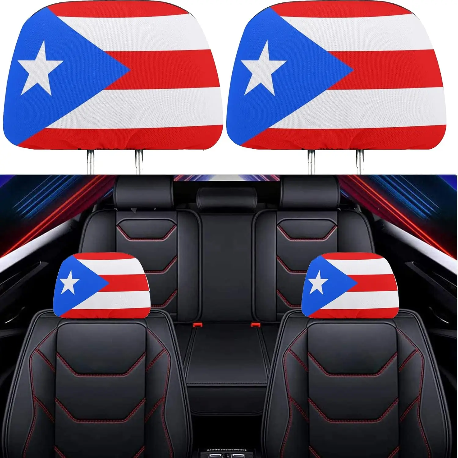 

Headrest Covers for Puerto Rico Flag Seat Cover Accessories Car Headrest Protector Universal Fit to All Car Truck Models