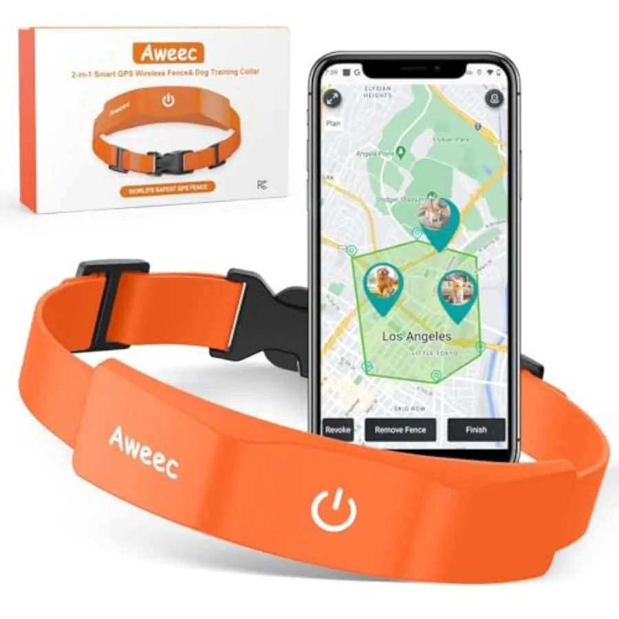 

GPS Wireless Dog Fence with Free App, Electric Fence System with Training Collar, Portable Fence for Outdoor Use, Rechargeable