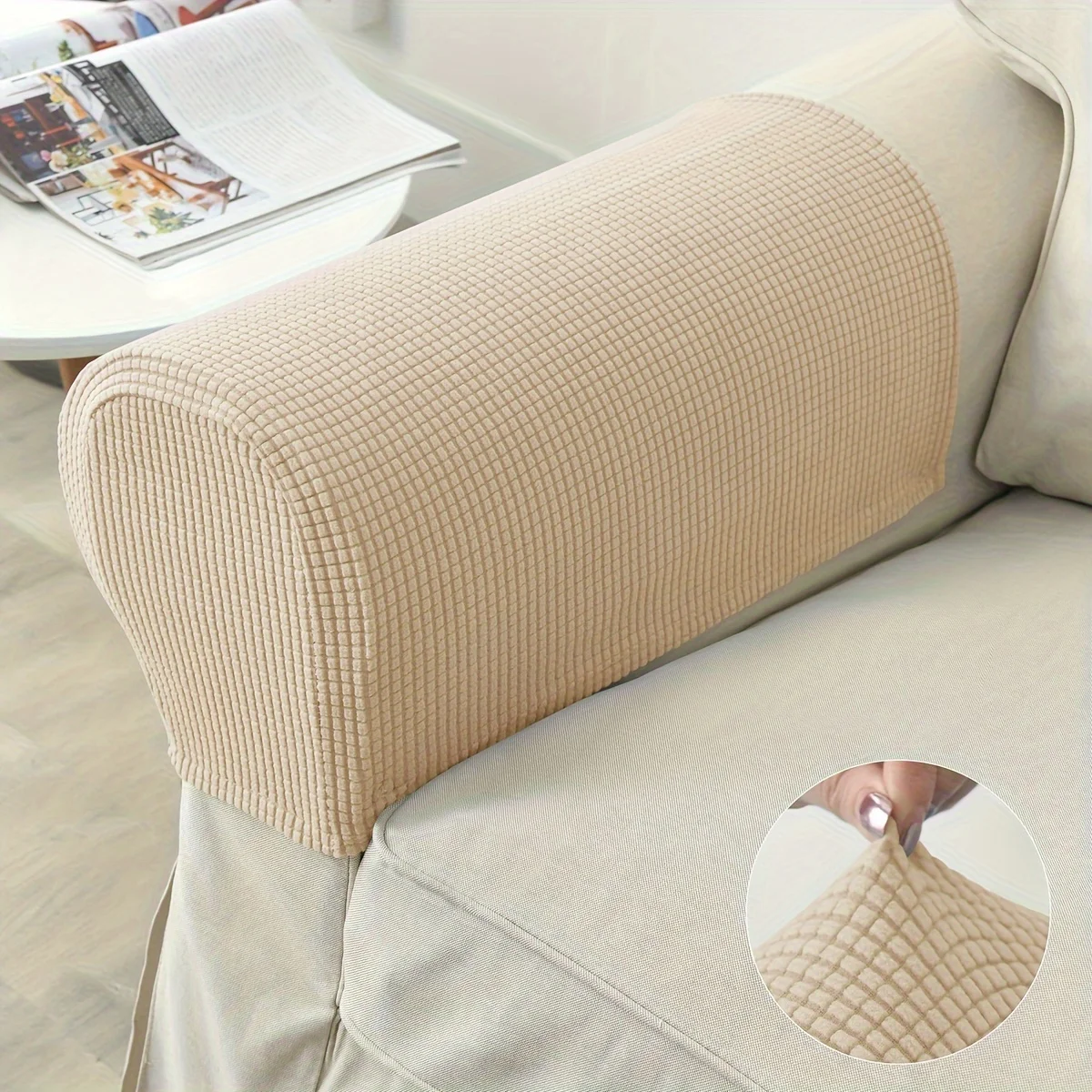 1 Set Stretch Corn Plush Sofa Armrest Covers, Soft Fleece Couch Arm Protector Slipcovers, Elastic Armrest Pads for Home Hotel