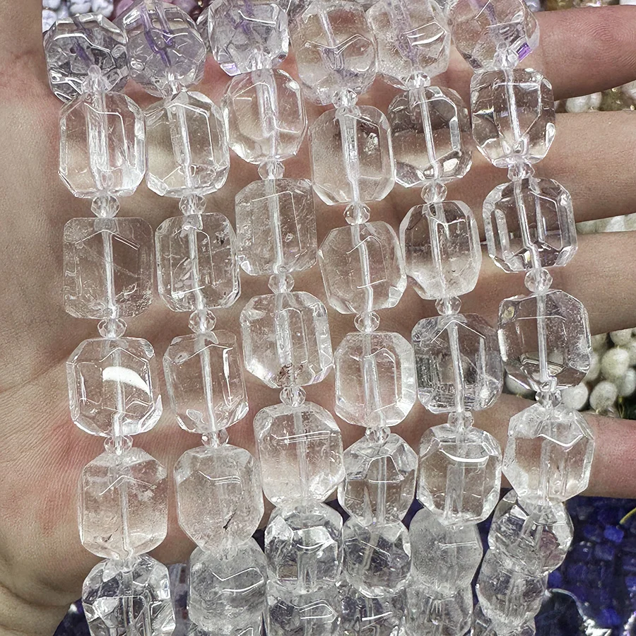 Natural White Crystal Conformal Section Lrregular Faceted Loose For Jewelry Making DIY Necklace Bracelet 15''12-16mm