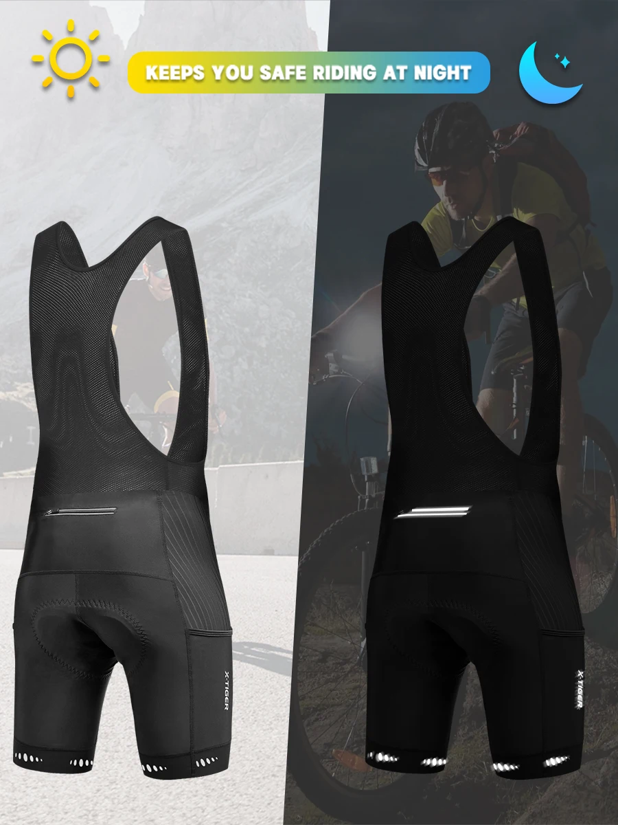 X-TIGER Herren Fahrrad-Trägerhose 5D Gepolstert Stoßfest Fahrrad-Trägerhose Atmungsaktiv Schnelltrocknend 3 Taschen Rennrad MTB Fahrradshorts – Detail 9
