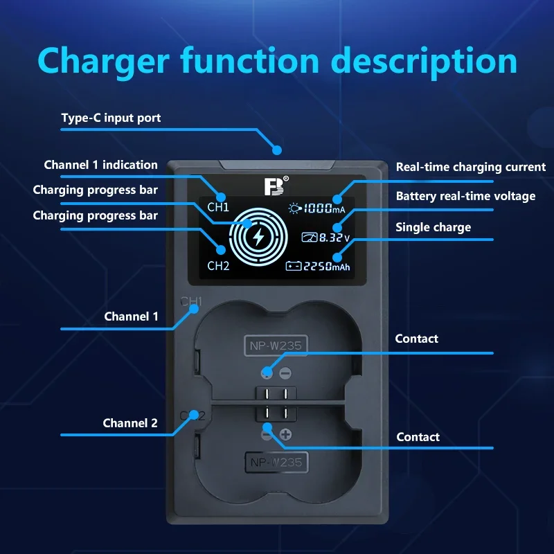 FB NP-W235 akumulator LCD USB podwójna ładowarka do aparatu cyfrowego Fujifilm akumulator xs20 XT4 XT5 xh2s gfx100s gfx50sii podwójny port wejściowy