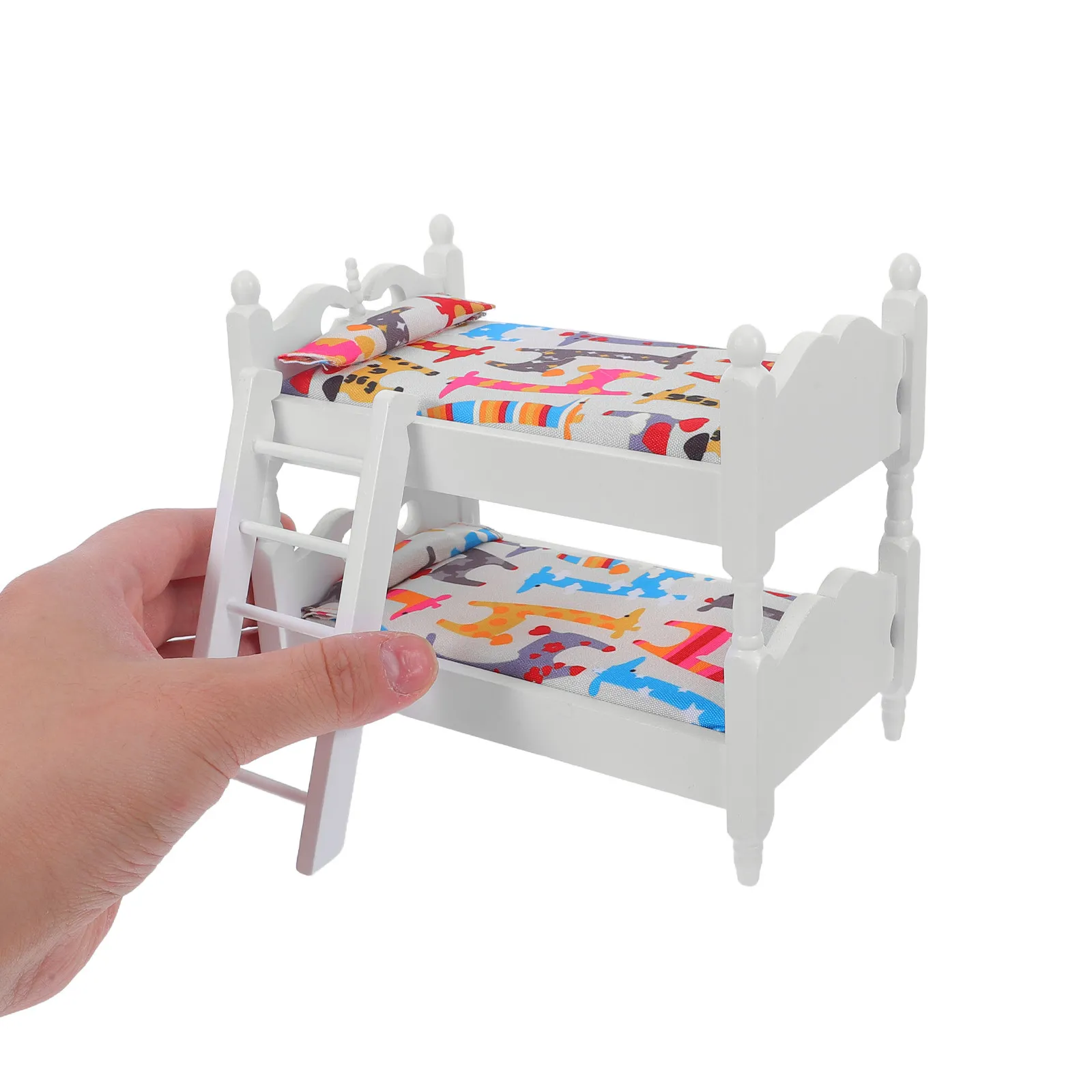 

1Set Miniature Bunk Bed for Dollhouse Realistic Wooden Double Bed Tiny Bedroom Furniture Set Kids Room Decoration DIY Party