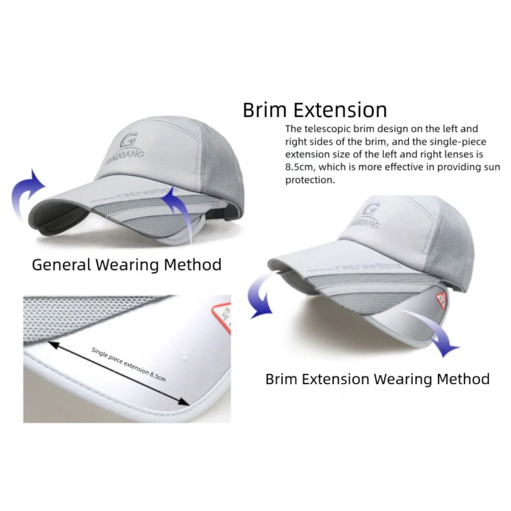 Mesh Breathable Stretchable Widen Brim Hat UV Protection Quick-drying Long Visor Baseball Cap Waterproof Lightweight