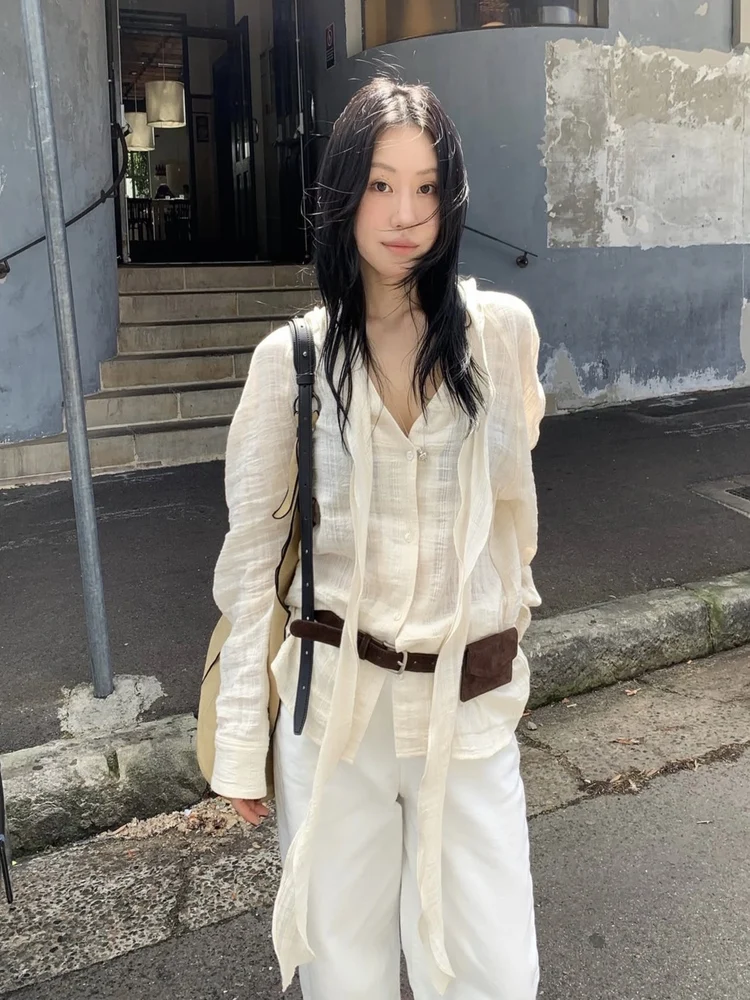 

Свободный хлопковый льняной женский шикарный летний тонкий простой длинный топ све, дышащий офисный топ на пуговицах с v-образным вырезом, чистый цвет