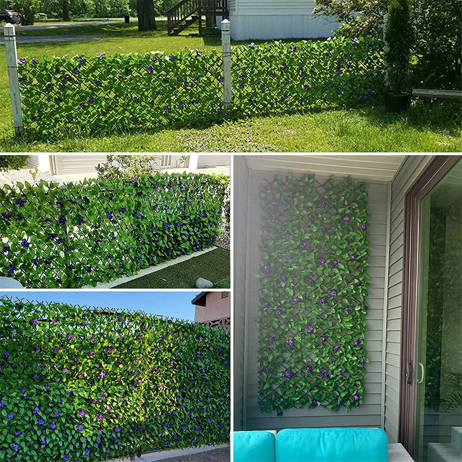 Artificial Garden Fence Retractable Expandable Fake Ivy Privacy Wooden Fence Vines Garden Plant Home Yard Terrace Decorations