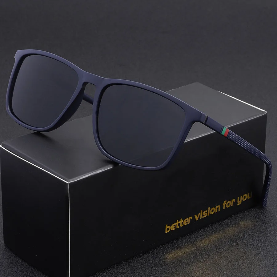 Klassische quadratische Herren-Sonnenbrille, bequeme, leichte Brille mit schwarzem Rahmen, ideal für Reisefotografie-Geschenke