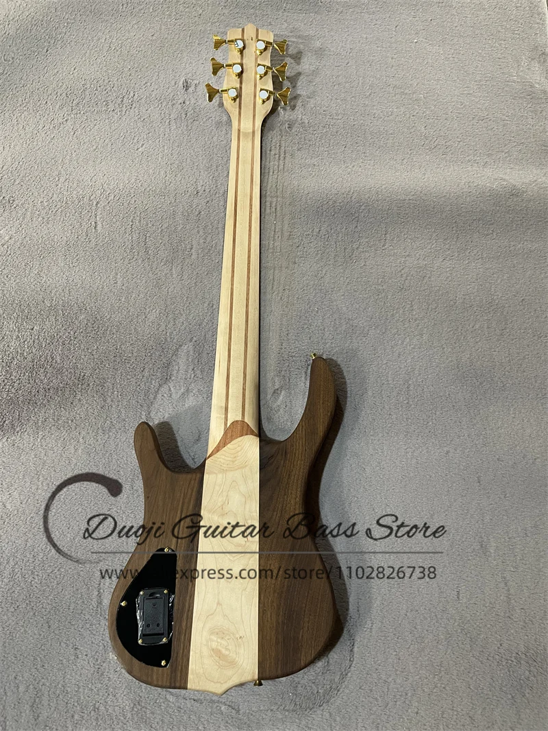 6 Strings Electric Bass Guitar Maple Neck Though Walnut Body Rosewood Fingerboard Gold Hardware customization