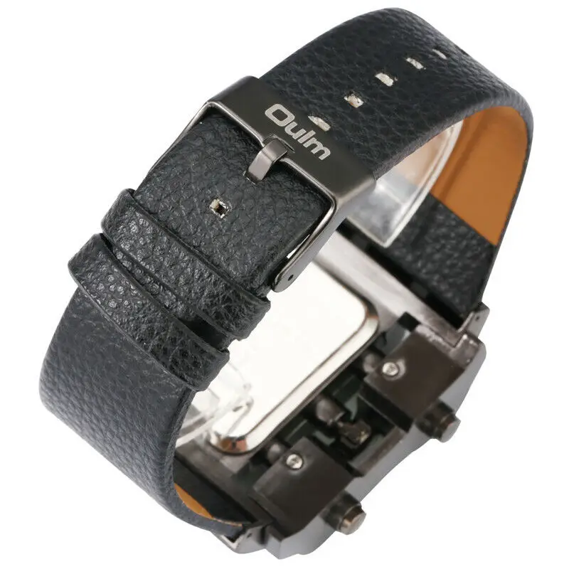 OULM Unique Design Square Men Wristwatch Wide Big Dial Leather Strap Watches