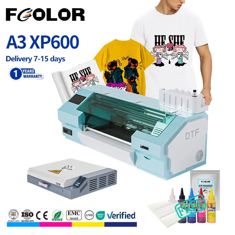 Fcolor Low Budget A3 DTF Printer 30/33cm Roll to Roll with Drying Oven for Epson XP600 Auto Film Feeding Heat Transfer Printing