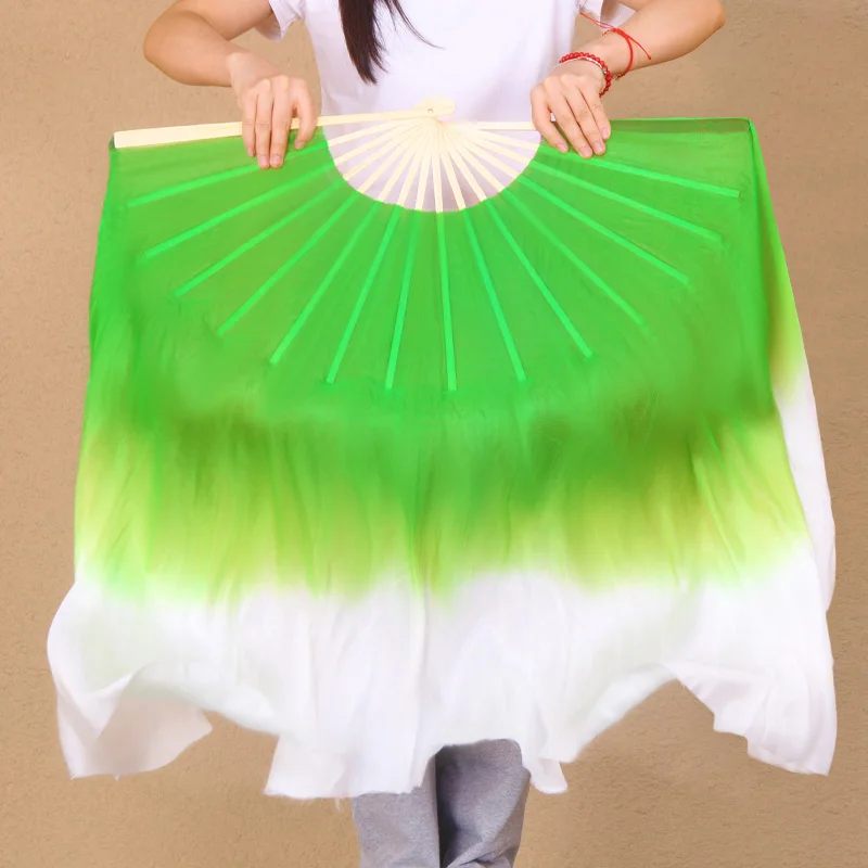 Voile en éventail circulaire 100% soie véritable chinoise, accessoires de spectacle pour danseuse, une paire, fluide, Extra Long, Double face, accessoire