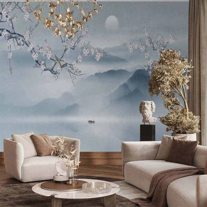 

MU9225 Original pink and light color landscape picture for TV bedroom home decoration background wall paper