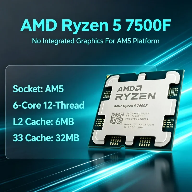 CPU R5 7500F 6 Core 12 Thread 5.0GHz Boost 32MB L3 65W TDP AM5 DDR5 Processor vs i5 12400F 13400F