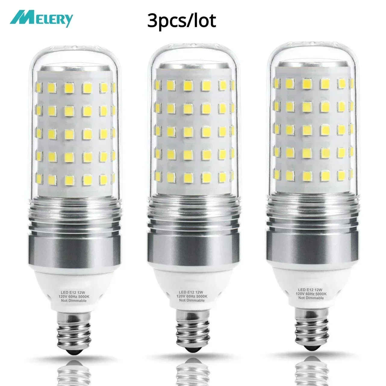 E12 Corn Light LED Bulb 12W Candelabra Corns Led Lamp 360 Beam Angle 100W Equivalent Base Cold 5000K/2700K Warm White 1100LM