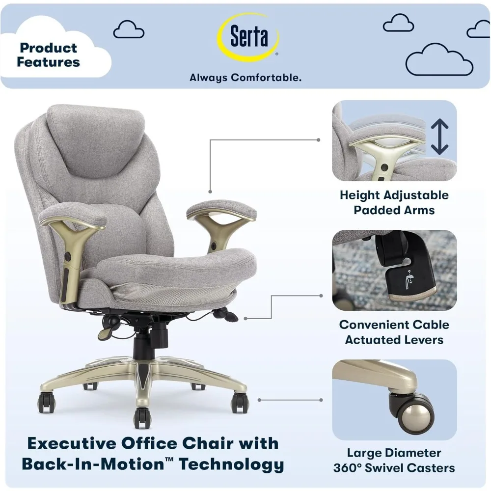 Ergonomic Adjustable Mid-Back Office Chair with Lumbar Support in Light Gray Fabric by Serta