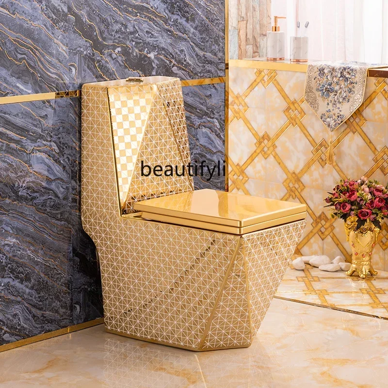 

European style golden toilet, hotel villa bar, colored toilet, silent siphon toilet
