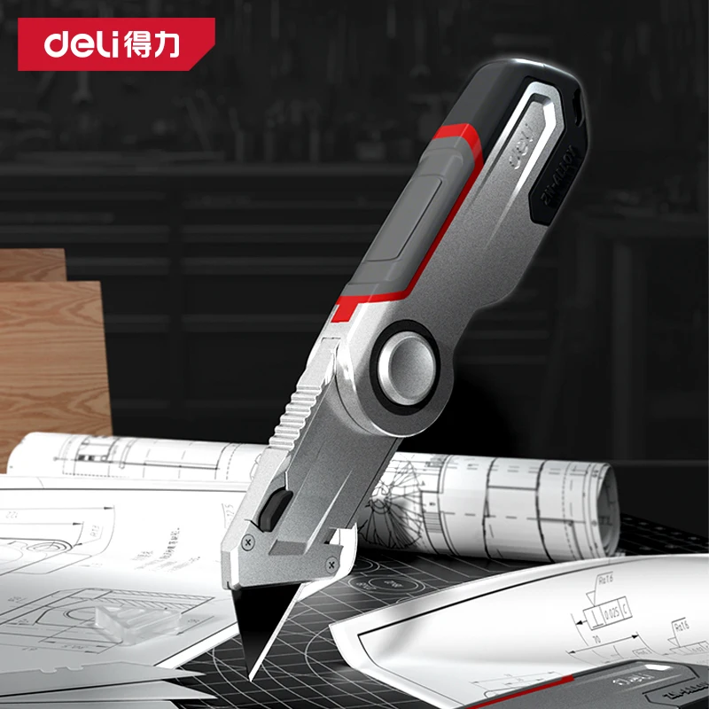 DELI Heavy Duty Folding Utility Knives Set Quick Change Retractable Blades Includes 13 Extra Blades for Cartons & Boxes