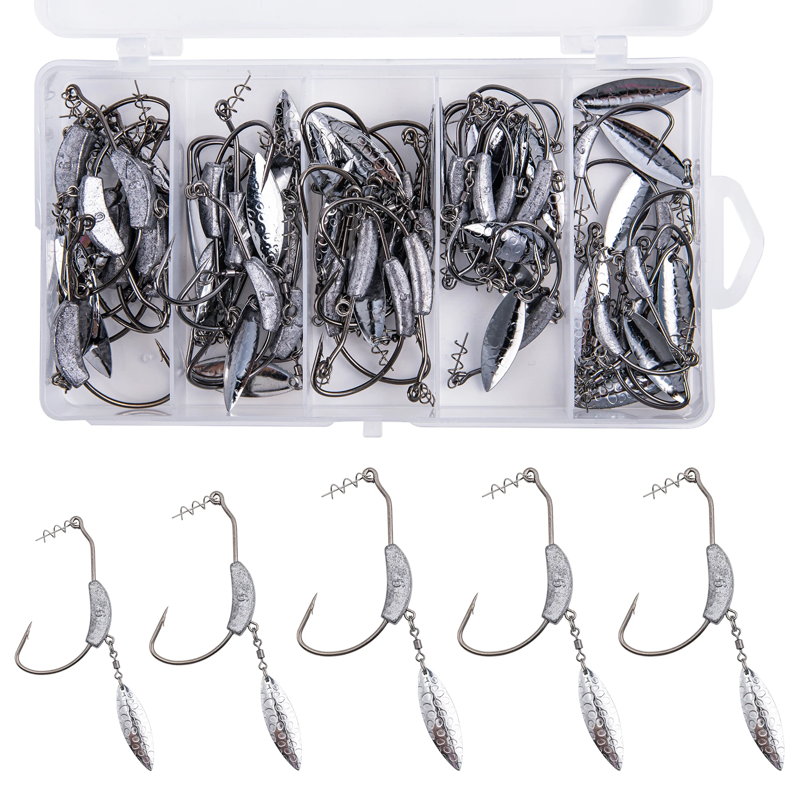 

Gpture 40pcs/box Offset Fishing Hooks Metal Crank Hook with Spoon Hook Jig Head Fishing Lure For Soft Lure Baits Spinner Hook