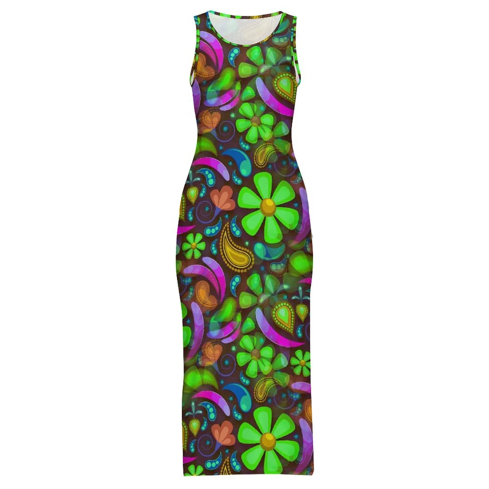 Vestido Floral verde sin mangas, ropa de calle Retro, Maxi vestidos para Club nocturno, Vestido ajustado para mujer, Vestido personalizado de gran tamaño