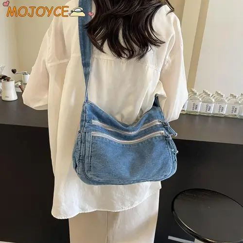 Bolso de hombro vaquero Vintage para mujer, bandolera de gran capacidad, bolso con múltiples bolsillos, bolso cruzado con correa ajustable para mujer