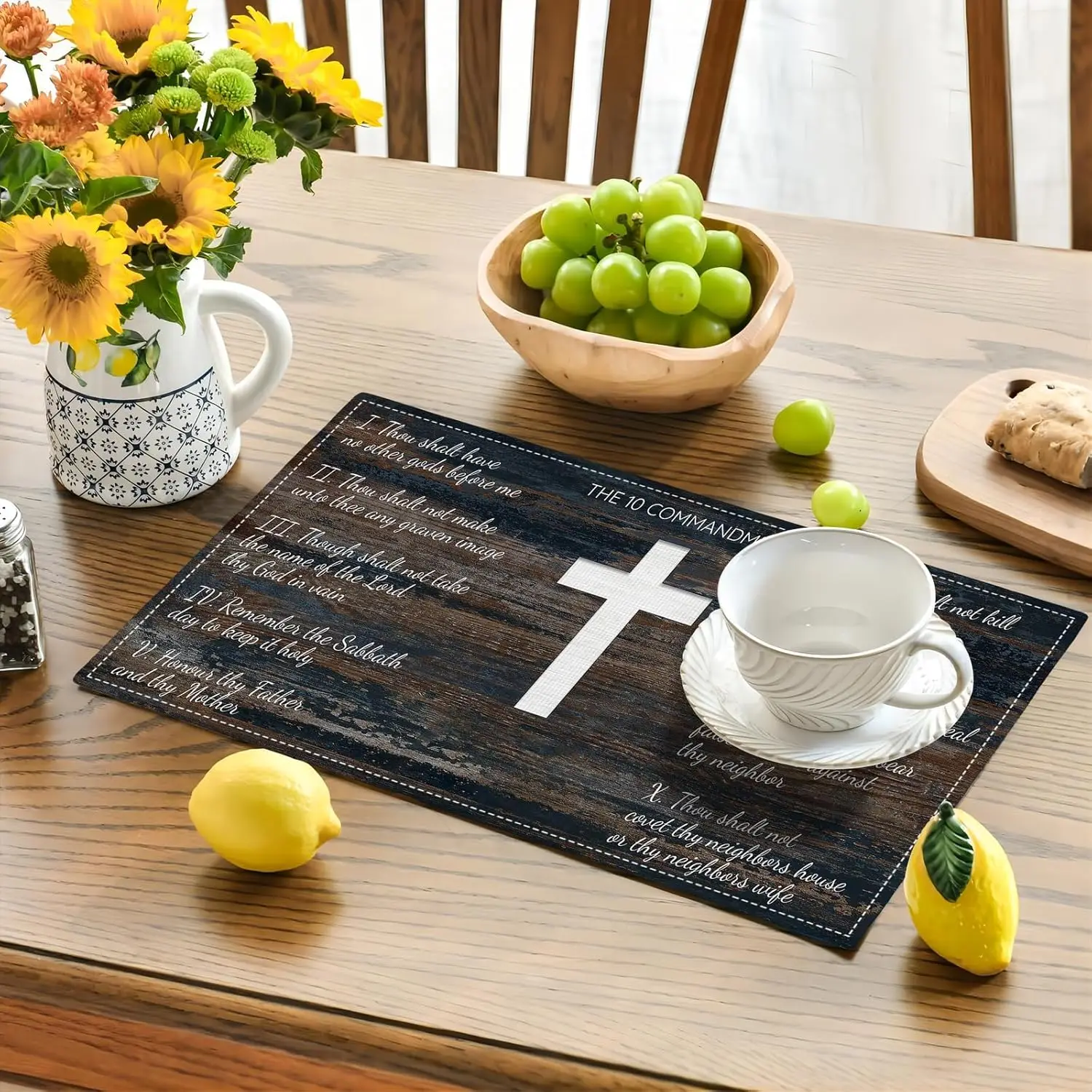 10 Commandments Placemats Set of 4 Christian Religious Table Mats Washable Place mats for Home Party Indoor Kitchen 12x18 Inch