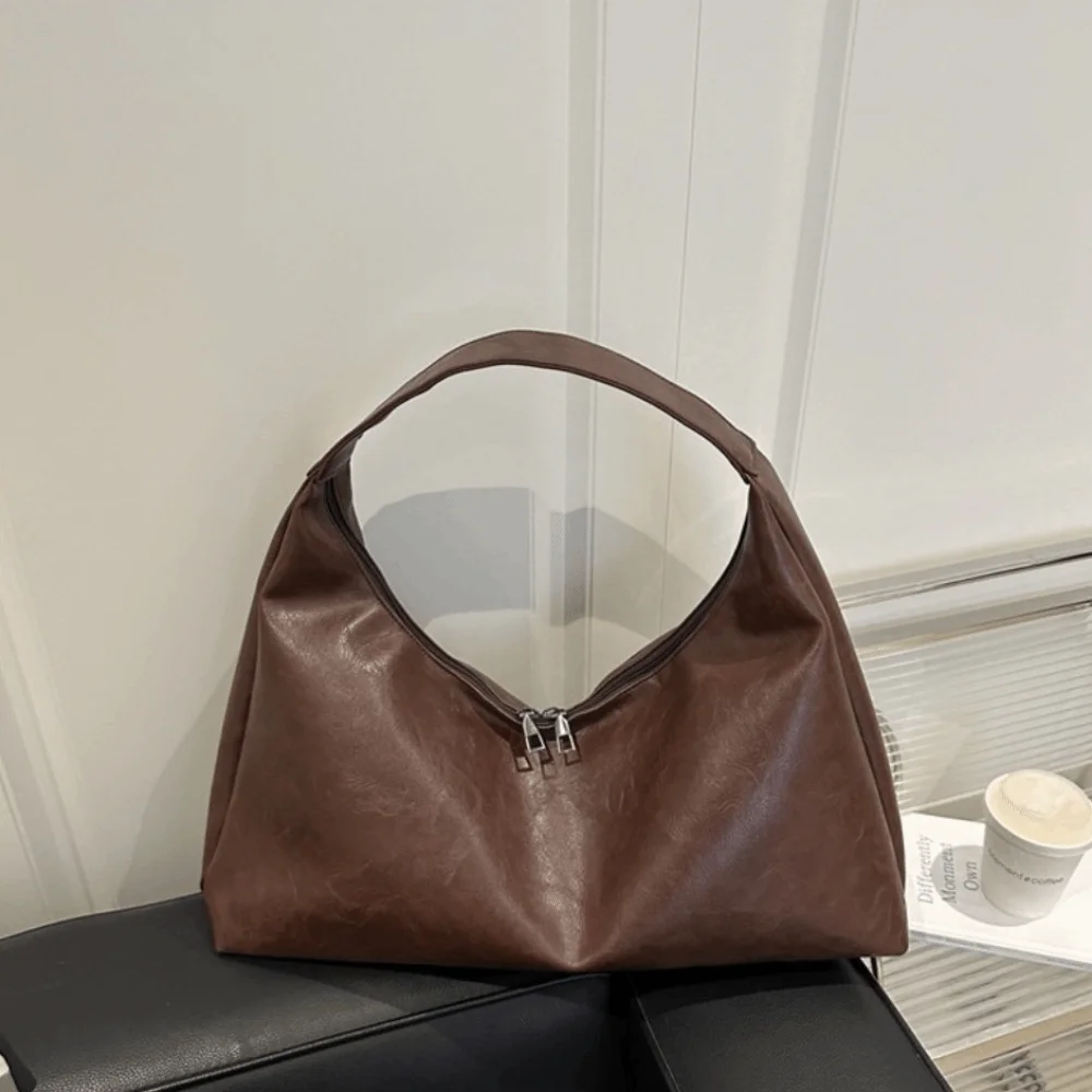 

All Match Big Large Shoulder Bag Vintage Y2k Soft Leather Tote Bag Cuasal Leisure Women's Armpit Bag Commuting