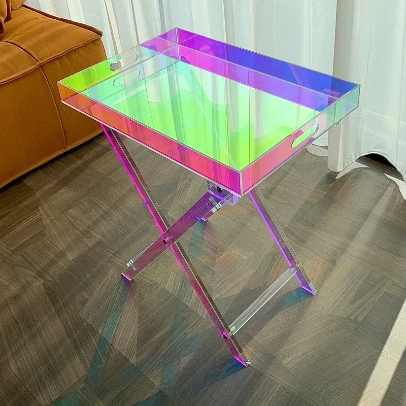 

Acrylic Transparent Colorful Folding Table,minimalist Coffee Table, Light Luxury Movable Storage Shelf, Durable Portable Table