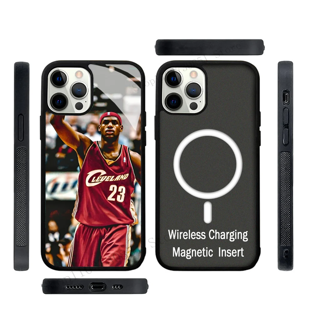 B-Basketball-LeBron James Phone Case Strong Magnetic For IPhone 15 14 13 Pro Max 11 12 Mini Alex Mirror For Magsafe