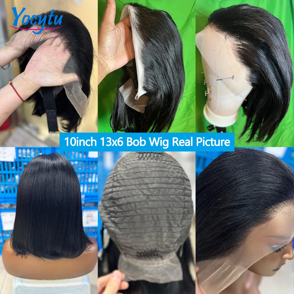 YOCYTU 13x6 Bob Lace Front Perücke Echthaar 12 Zoll Kurze Glatte Bob Frontal Perücken Vorgezupft Transparente Spitzenperücken für Frauen – Detail 6