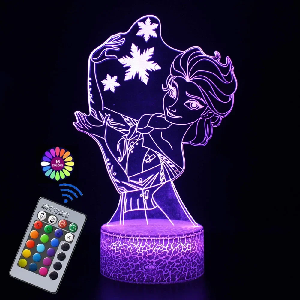 Frozen 3d Night Light Visual Creative LED Desk Lamp Touch Control 16 Color Change Home Decorations Kids Holiday Gifts