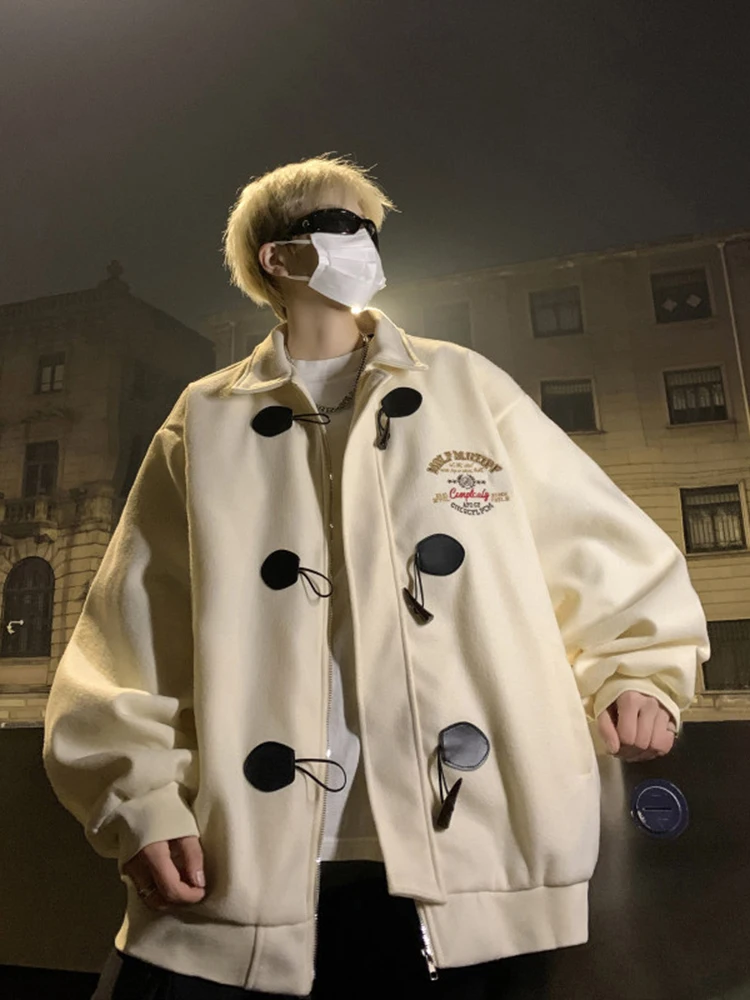 

Trendy Men's Woolen Jaet Spring Autumn Casual Sle Button Decorated Stand Fit Anti-Wrinkle Treaent Long Sve Coat