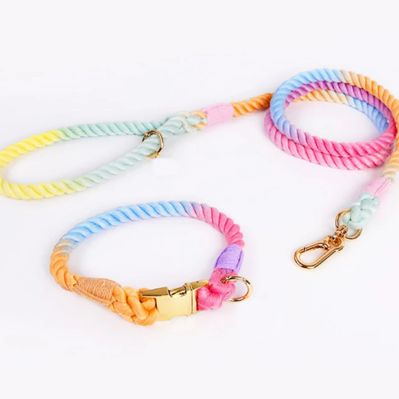 Leash Sustainable Rope Color Dog Collar Metal Buckle Dog Collar Leash Set