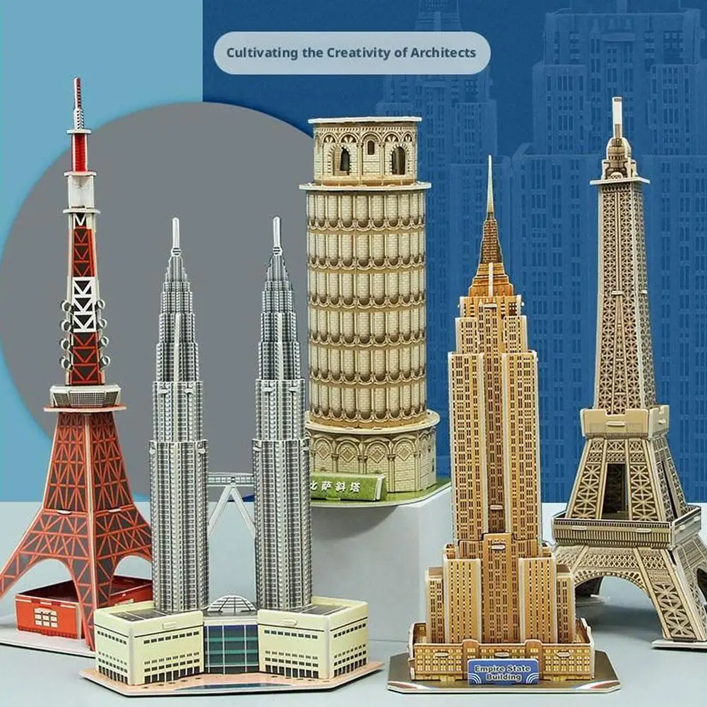 لغز معماري ثلاثي الأبعاد مشهور عالمي ألعاب تعليمية هدايا برج رياض الأطفال كتل بيزا بيضاء بناء منزل مصنوع يدويًا إلى D1p9