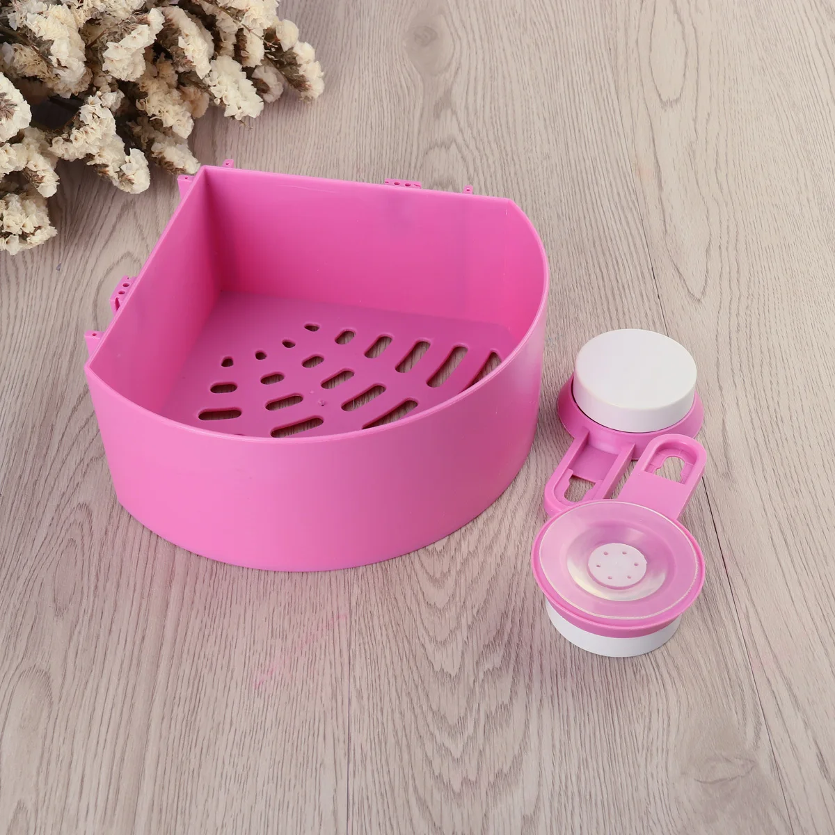 

Pink ABS Plastic Double Sucker Storage Shelf Corner Rack for Kitchen Bathroom Shower Organizing Suction Cup Shower Shelf