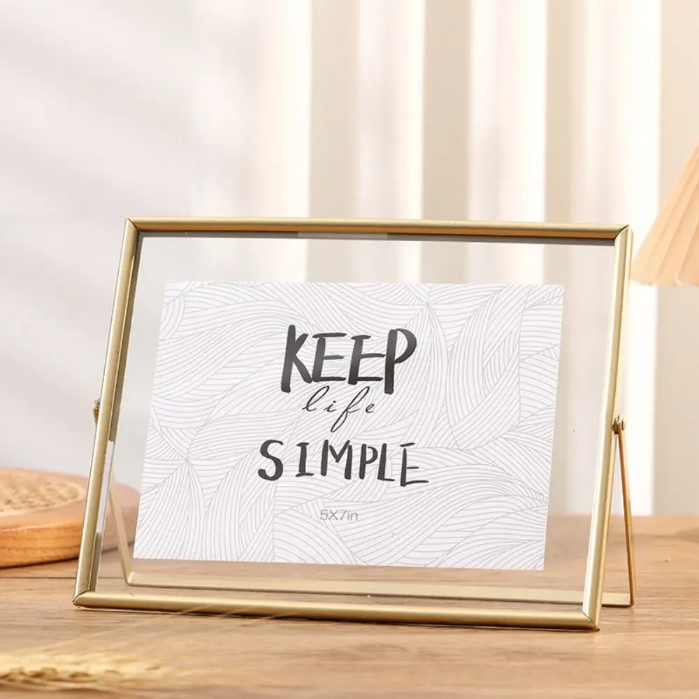 Minimalist Style Metal Photo Frame Transparent Surface Rust-proof Tabletop Decorative Frame Sturdy Free Standing