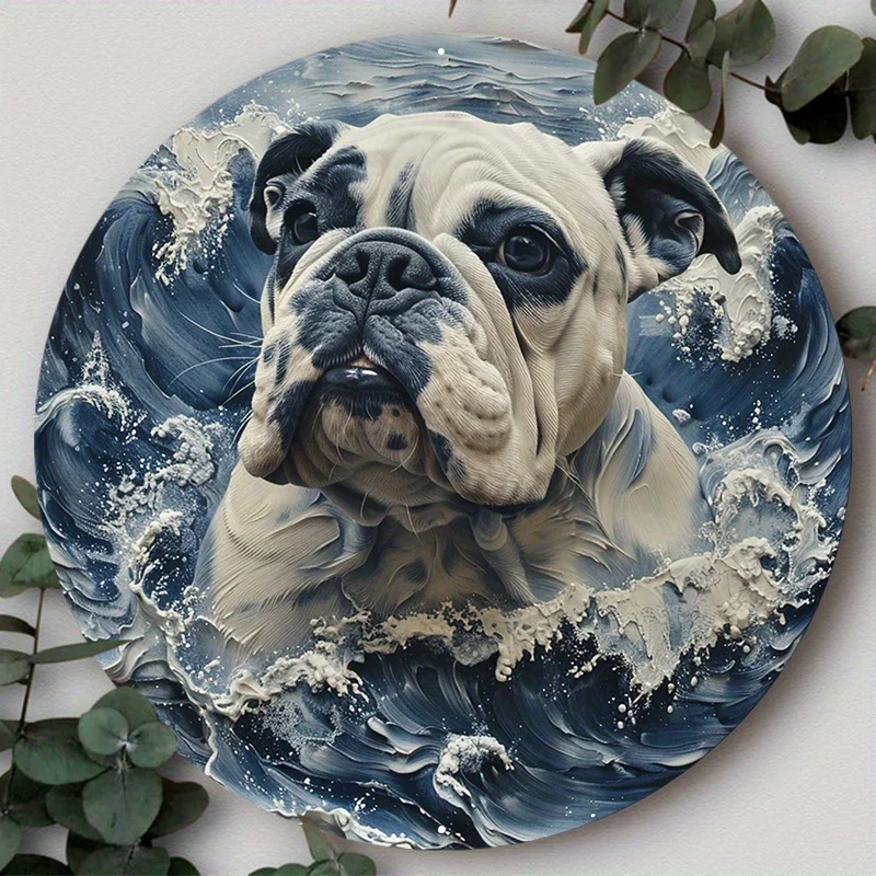 

Cute Dog Gift Aluminum Round Metal Sign Mask Theme Art Plates for Club Cafe Bar Yard Home Office Wall Decoration, 8in &11.8in