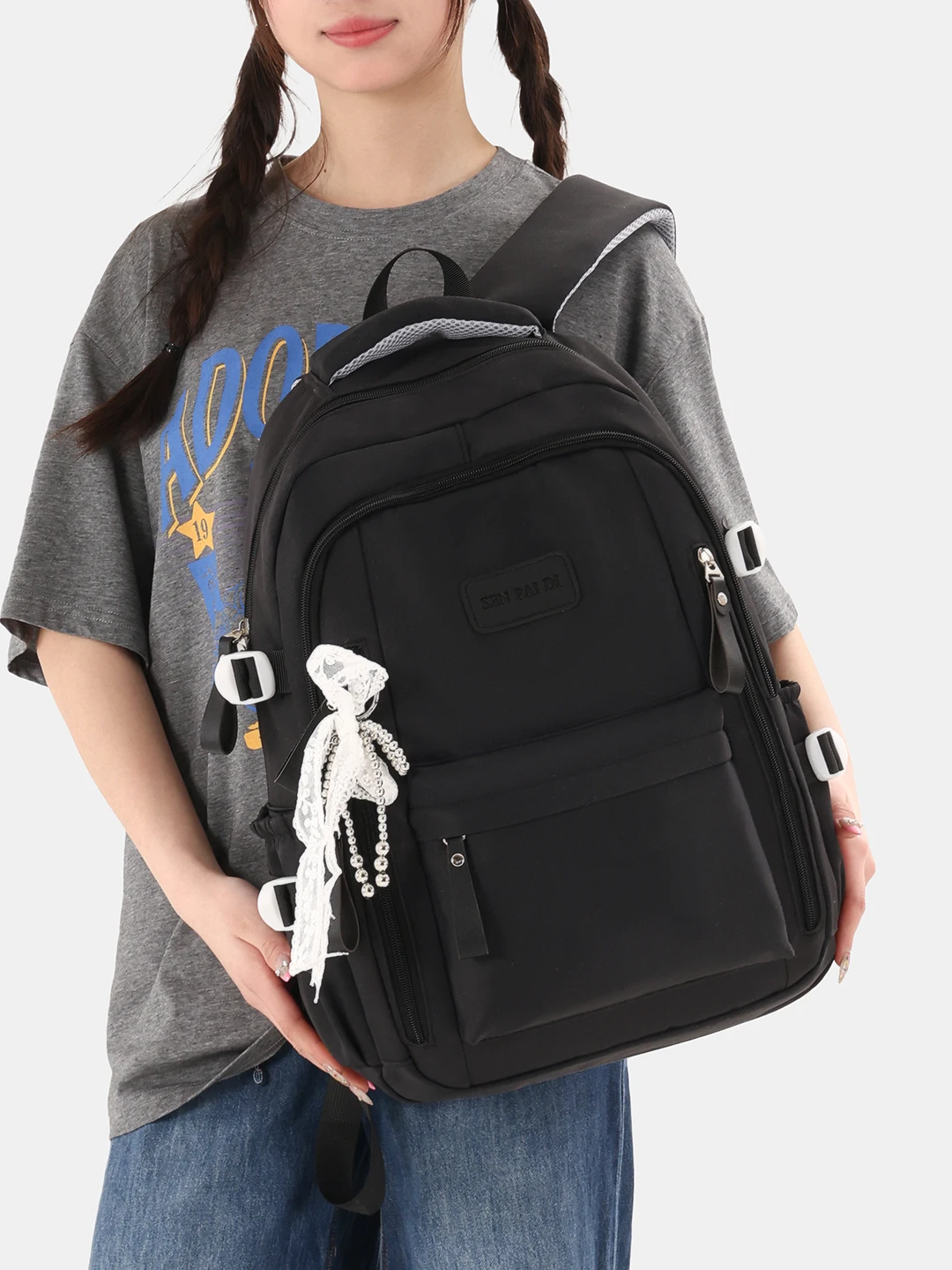 Pink Large Capacity Student Backpack Double Shoulder Commuter Bag High Aesthetic Value Casual Bookbag for Female Traveler