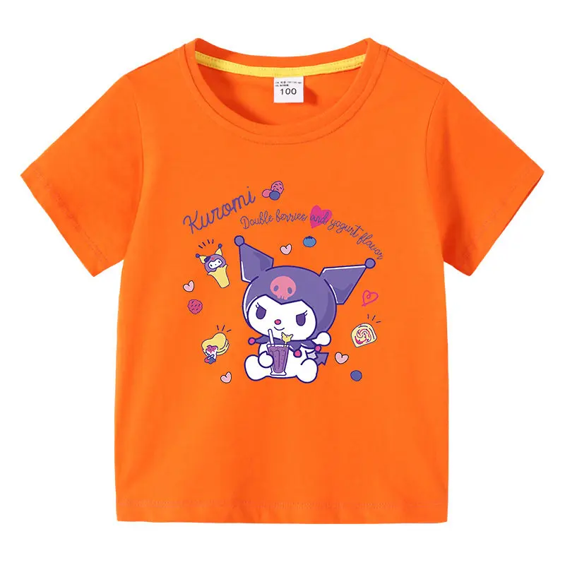 

Summer Cute Kuromi Printed Children's T-shirt 2026 New Summer Clothing Pure Cotton Middle School Student Parent Child Clothing