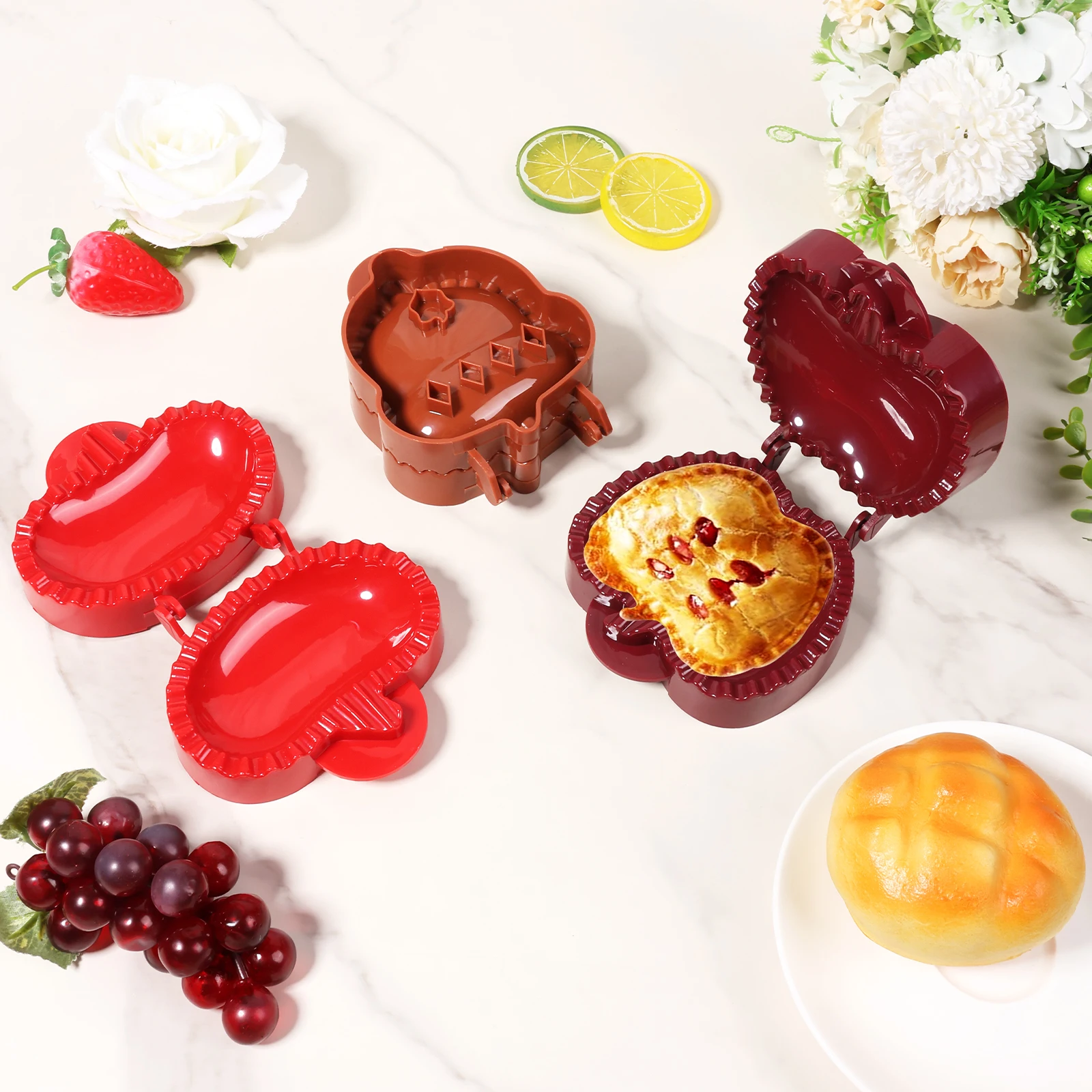 Moldes para tarta de mano, molde para prensa de masa, Halloween, manzana, calabaza, pastel, postre, pastrie, molde para hacer suministros para hornear fiesta de Navidad, 6 uds.