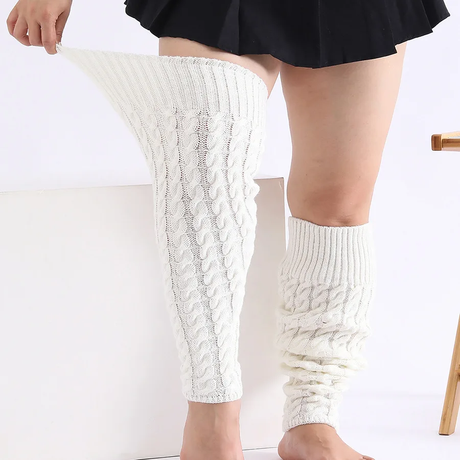 Scaldamuscoli con protezione per le ginocchia lavorati a maglia taglie forti autunno e inverno Calzini sopra il ginocchio Polsino extra-large a tubo lungo ad alta elasticità