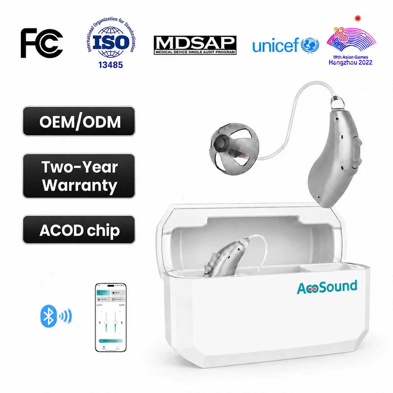 AcoSound TW1-RIC-C 8 Channel Rechargeable RIC Hearing Aid APP Smart Fitting China Supplier