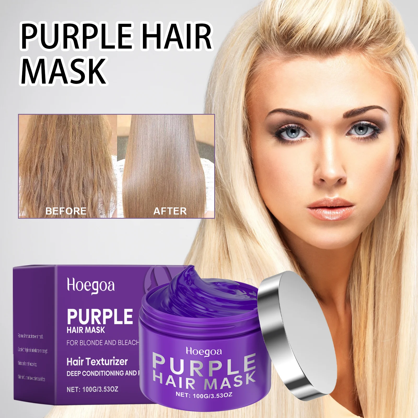 

Фиолетовая кератиновая маска для волос, протеиновое восстанавливающее лечение для светлых отбеленных волос, глубокое увлажнение, питательные поврежденные сухие вьющиеся волосы