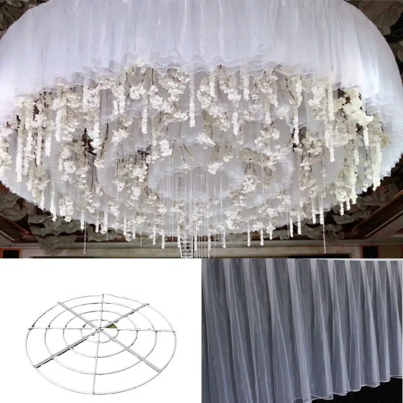

Fashion Indoor Gauze Fabric Decoration Frame Wedding Ceiling Drapes Shelf Crystal Arch Circle Hanging Rack Stage Birthday Party